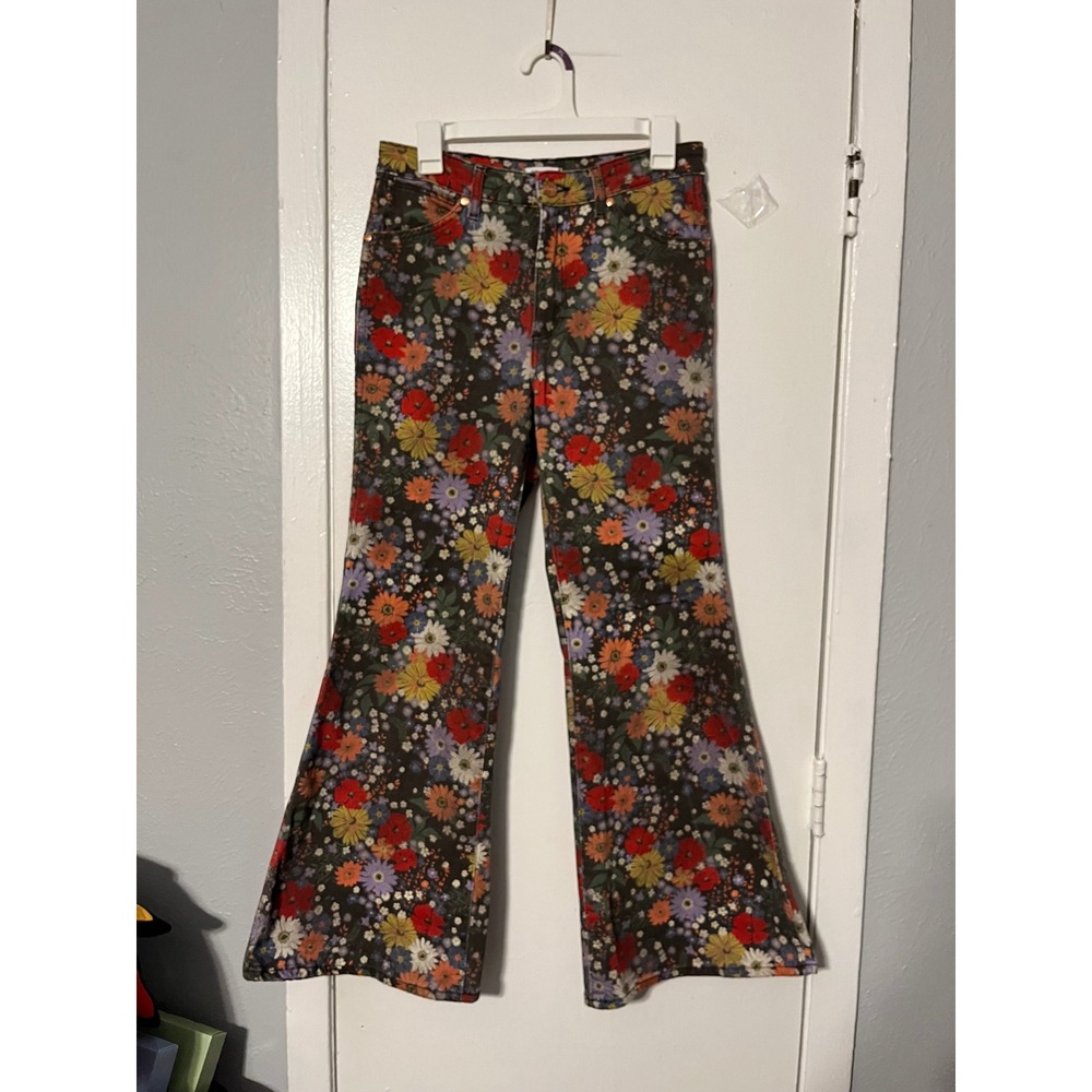 Wrangler Womens Floral Print High Rise Flare Jeans Multicolor Wide Leg 70s Style